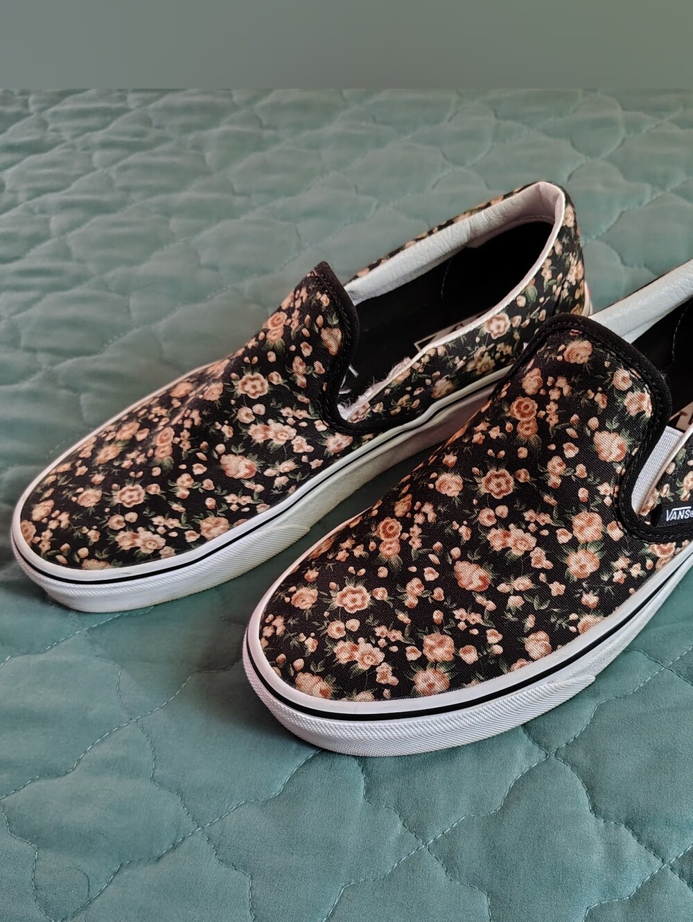 Vans Slip-On Floral Canvas Sneakers - Black with Pink Floral